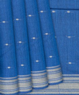 Blue Woven Tussar Silk Saree With Button Motifs
