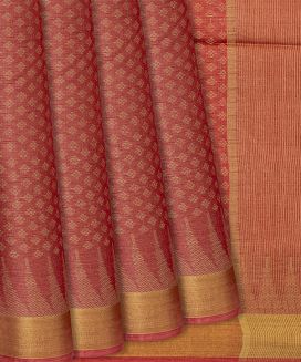 Peach Woven Tussar Silk Saree With Diamond Motifs
