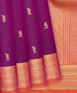 Magenta Handloom Kanchipuram Silk Saree With Floral Buttas
