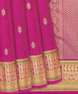 Pink Handloom Kanchipuram Silk Saree With Floral Motifs
