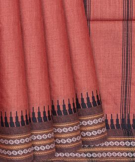 Crimson Woven Tussar Silk Saree With Temple Border
