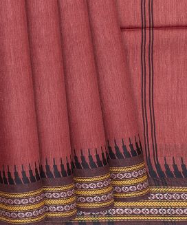 Chestnut Pink Woven Tussar Silk Saree With Temple Border
