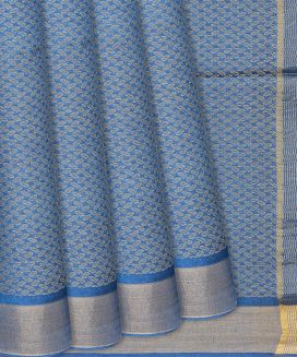 Blue Woven Tussar Silk Saree With Geometric Motifs
