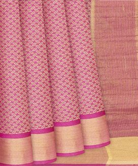 Pink Woven Tussar Silk Saree With Geometric Motifs
