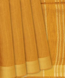 Mustard Woven Plain Tussar Silk Saree
