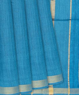 Sky Blue Handwoven Plain Tussar Silk Saree 
