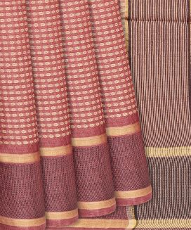 Chestnut Pink Woven Tussar Silk Saree With Button Motifs

