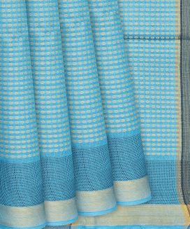 Turquoise Woven Tussar Silk Saree With Button Motifs
