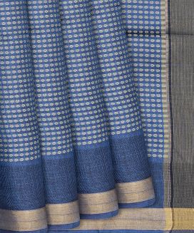Steel Blue Woven Tussar Silk Saree With Button Motifs
