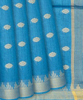 Cyan Handwoven Tussar Silk Saree With Floral Motifs
