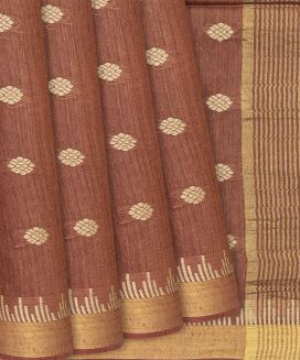 Brown Handwoven Tussar Silk Saree With Floral Motifs
