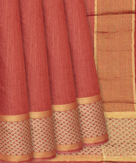 Orange Handwoven Tussar Silk Saree With Striped Pallu
