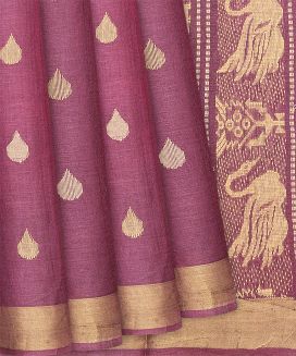 Dusty Pink Handwoven Tussar Silk Saree With Droplet Motifs
