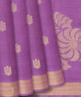 Lavender Handloom Tussar Silk Saree With Floral Buttas
