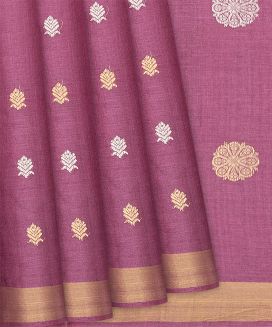 Dusty Pink Handwoven Tussar Silk Saree With Floral Buttas

