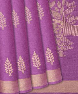 Lavender Handloom Tussar Silk Saree With Tree Motifs
