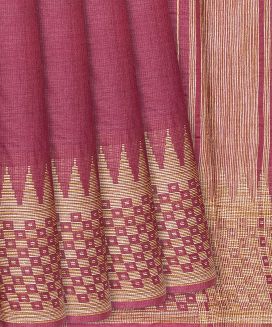 Chestnut Pink Woven Tussar Silk Saree With Square Motifs
