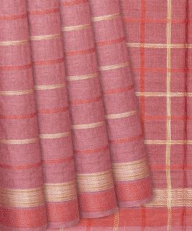 Dusty Pink Woven Tussar Silk Saree With Multi Stripes
