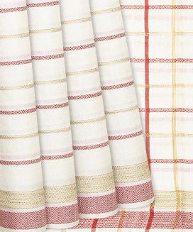 Off White Woven Tussar Silk Saree With Multi Stripes
