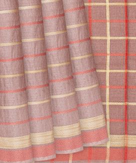 Taupe Handwoven Tussar Silk Saree With Stripes
