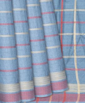 Light Blue Woven Tussar Silk Saree With Multi Stripes

