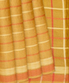 Mustard Handwoven Tussar Silk Saree With Stripes
