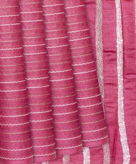 Pink Woven Tussar Silk Saree With Stripes
