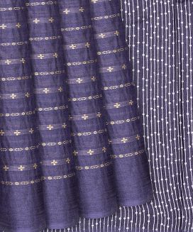 Lavender Woven Tussar Silk Saree With Cross Motif Stripes
