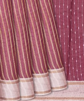 Chestnut Pink Woven Tussar Silk Saree With Dotted Stripes
