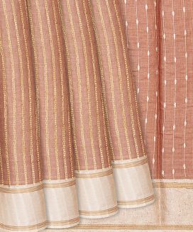 Peach Woven Tussar Silk Saree With Dotted Stripes
