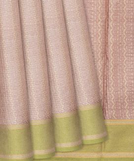 Beige Handwoven Tussar Silk Saree With Chevron Stripes
