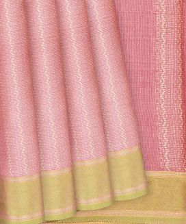 Peach Handwoven Tussar Silk Saree With Chevron Stripes
