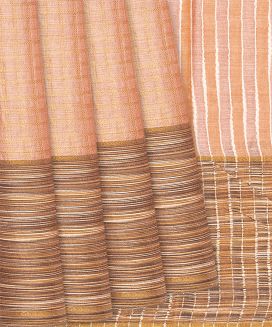 Peach Woven Tussar Silk Saree With Dotted Checks
