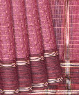 Chestnut Pink Woven Tussar Silk Saree With Dotted Checks
