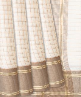 Off White Woven Tussar Silk Saree With Dotted Checks
