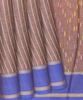 Brown Woven Tussar Silk Saree With Dotted Stripes
