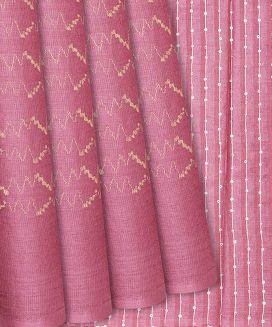 Baby Pink Woven Tussar Silk Saree With Chevron Stripes
