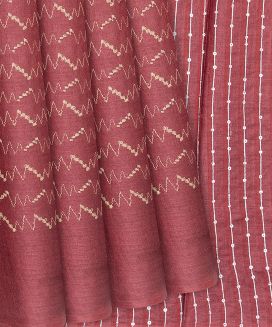 Chestnut Pink Woven Tussar Silk Saree With Chevron Stripes
