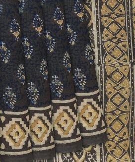 Black Woven Jaipur Cotton Saree With Printed Floral Motifs
