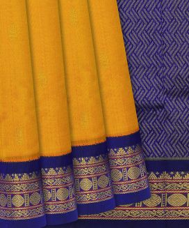 Mango Yellow Handloom Silk Cotton Saree With Kamalam Motifs

