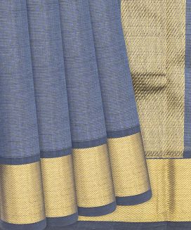 Grey Handloom Silk Cotton Saree With Stripes
