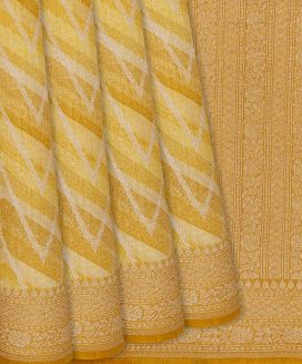 Yellow Handwoven Printed Tussar Silk Saree With Chevron Motifs
