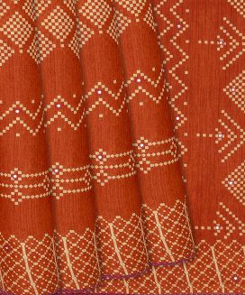 Red Woven Tussar Silk Saree Printed With Chevron Motifs
