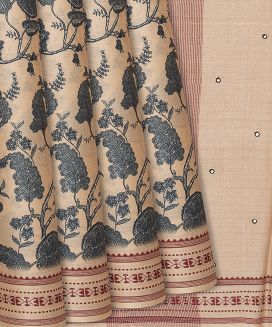 Sandal Handwoven Printed Tussar Silk Saree With Floral Motifs
