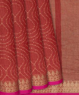 Crimson Woven Tussar Silk Saree Printed With Dotted Motifs
