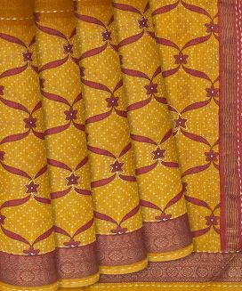 Oil Mustard Woven Tussar Silk Saree Printed With Floral Motifs
