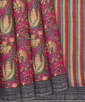 Pink Handloom Tussar Silk Saree With Pashmina Bird Motifs

