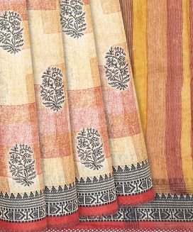 Multi Colour Handloom Tussar Silk Saree With Printed Floral Motifs
