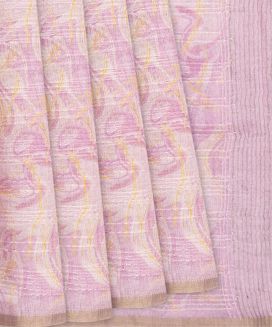 Baby Pink Handloom Linen Saree With Abstract Print
