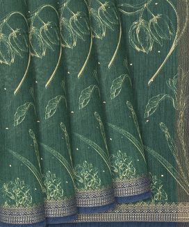 Sea Green Handloom Tussar Silk Saree With Printed Floral Motifs
